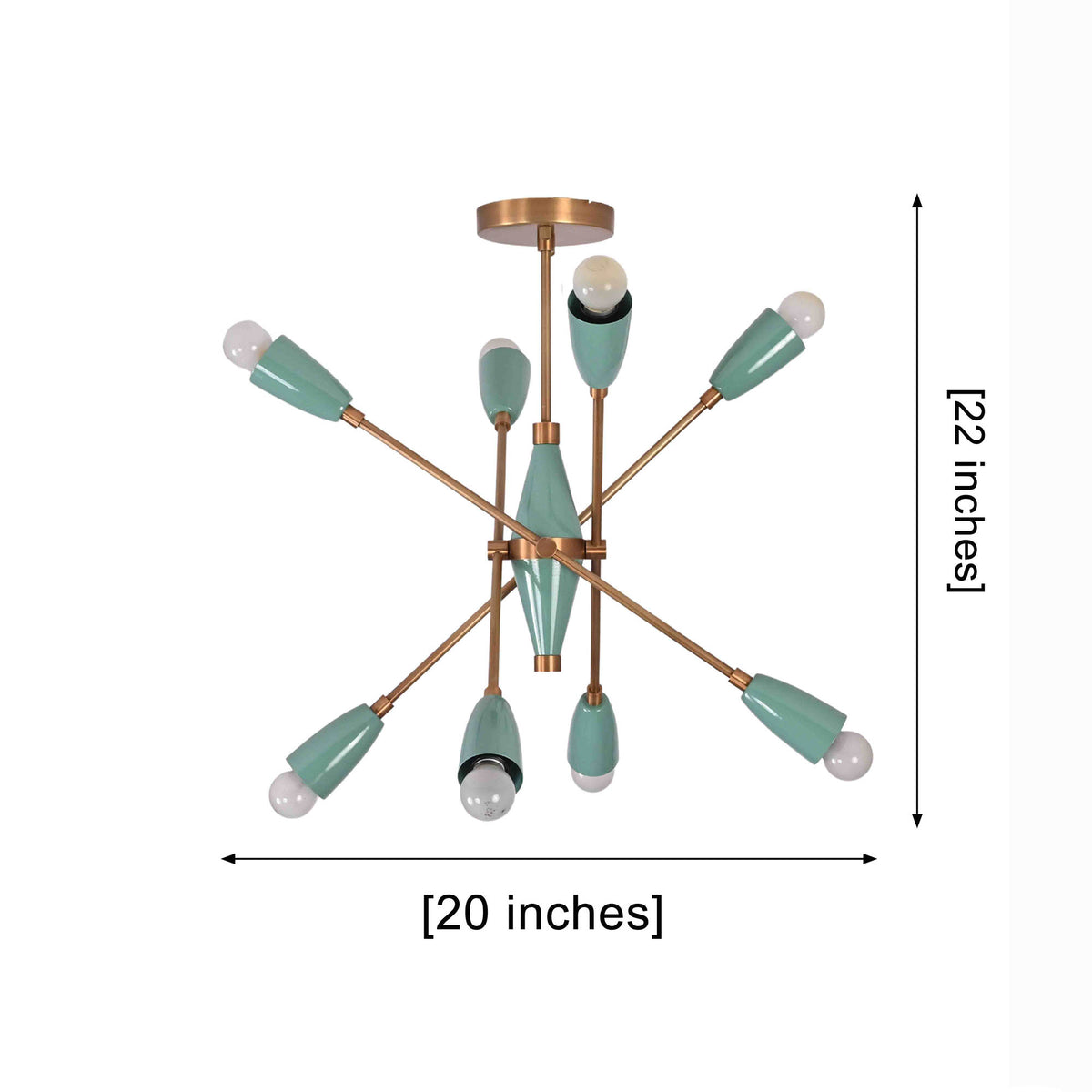 Mint Green 7-Light Sputnik Chandelier – Solid Brass Semi Flush Ceiling Light - Model 33293