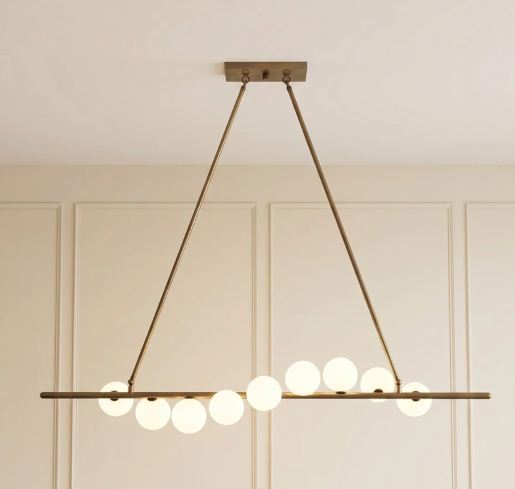 Linear Style 9 Lights Fixture width 50.5". Height 43.5", Blackened Brass Finish (33371)