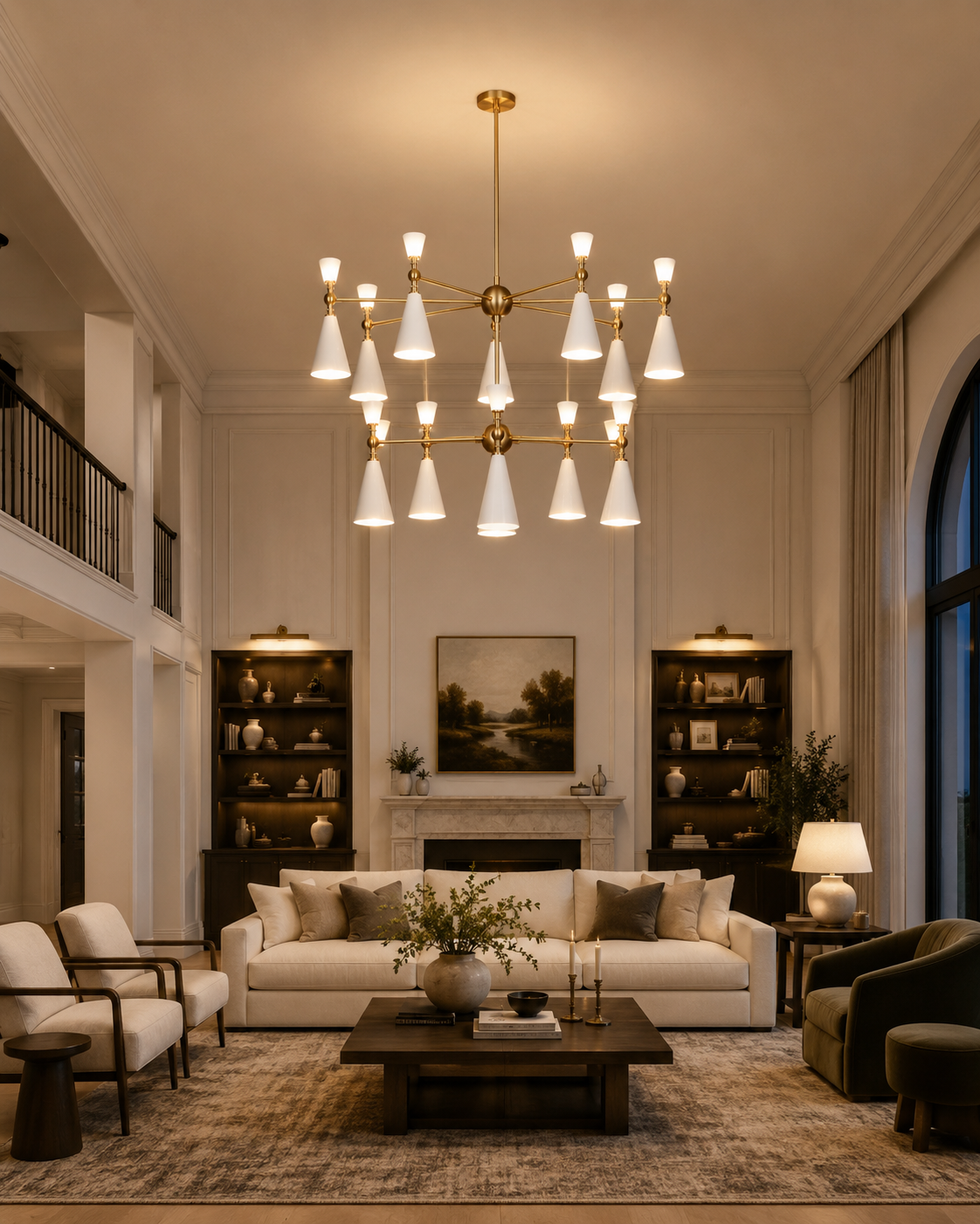 Celeste 12-Light Two-Tier Cone Chandelier – White Enamel & Brushed Brass – Model 33382