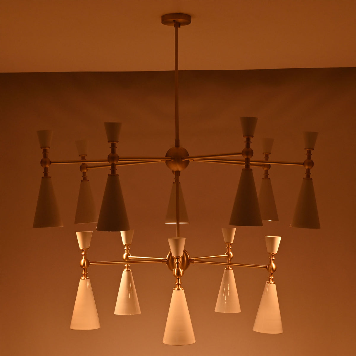 Celeste 12-Light Two-Tier Cone Chandelier – White Enamel & Brushed Brass – Model 33382