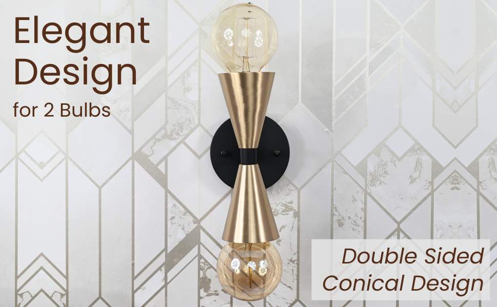 Mid-Century Modern Brass Wall Sconce | Double Cone Light | Customizable Handcrafted Fixture - 32501
