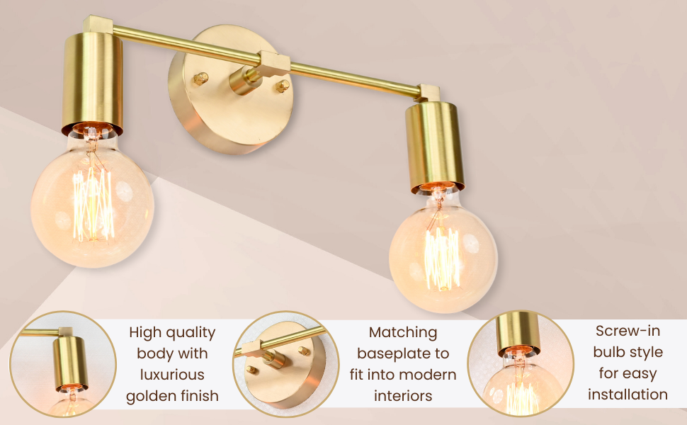 Contemporary Brass Twin Light Wall Sconce | Customizable Minimal Design Fixture for Modern Spaces - 32531