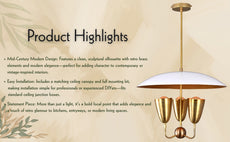 Raw Brass Disc Pendant Light – 3-Light Cone Chandelier | Handmade Brass Ceiling Fixture (24