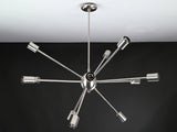 Modern 12-Light Brushed Steel Sputnik Chandelier – Minimalist Mid-Century Ceiling Fixture - 32153