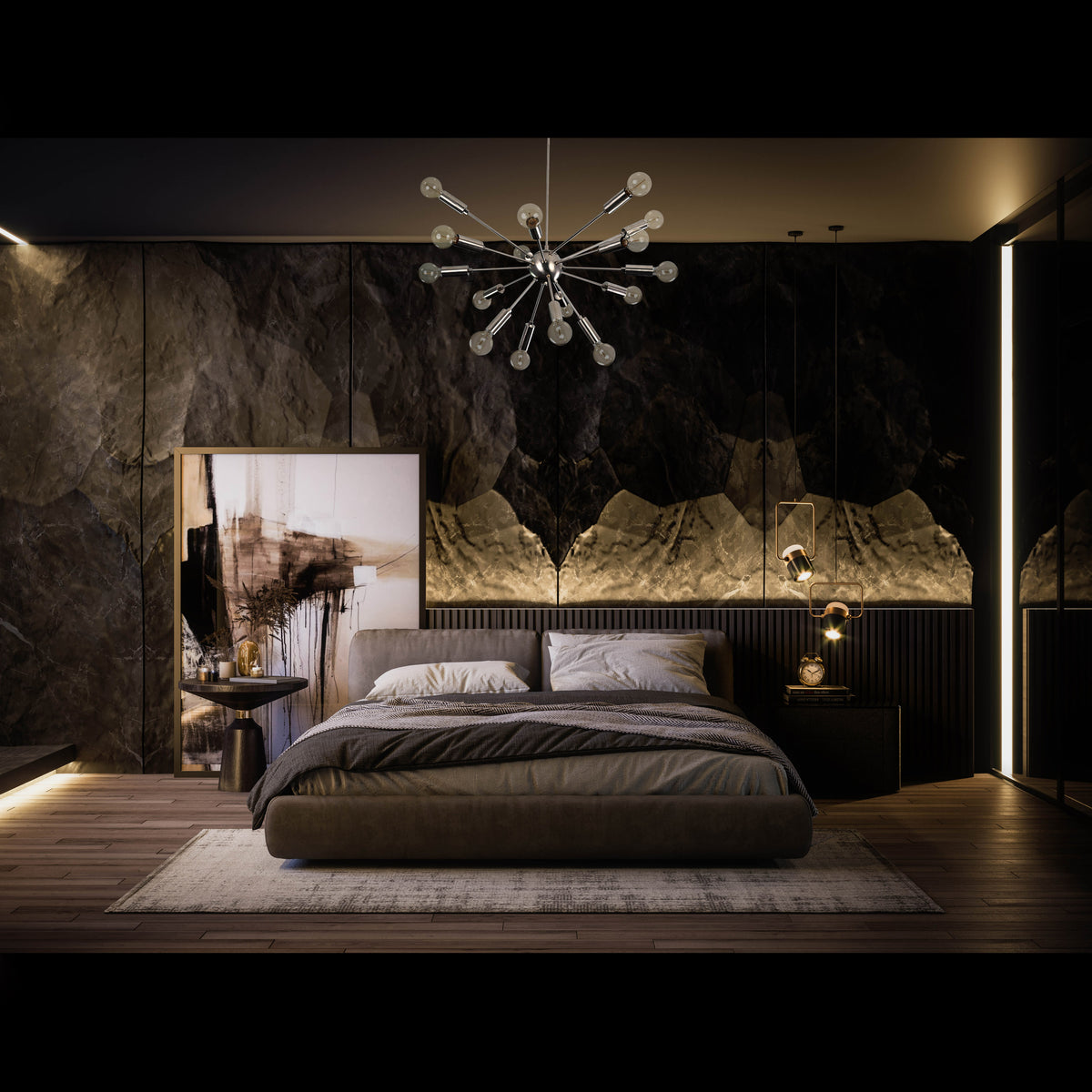 Modern 10-Light Gold Sputnik Chandelier – Mid-Century Ceiling Fixture with Clear Glass Globes - 32156