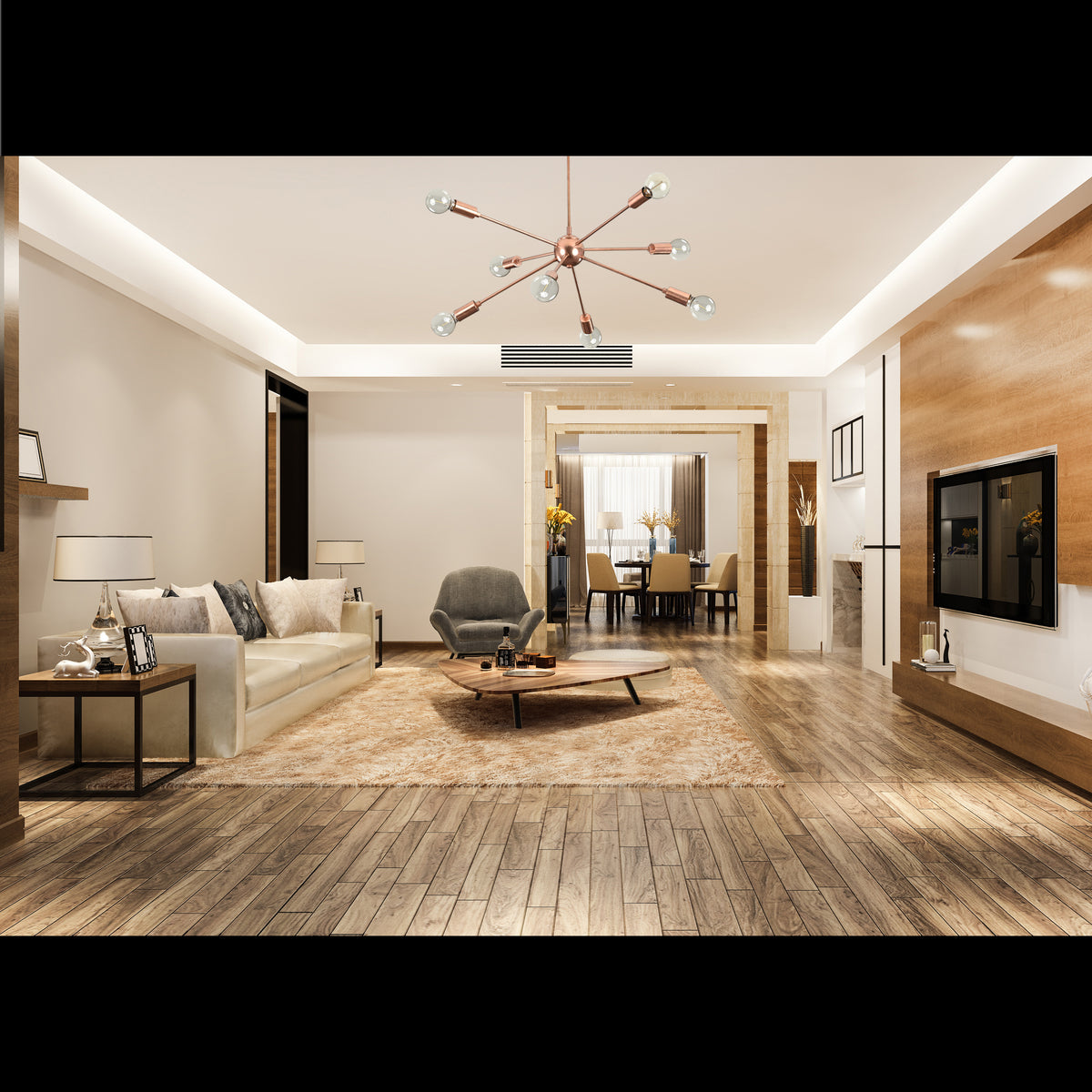 Classic 6-Light Black Sputnik Chandelier – Minimalist Ceiling Fixture with Frosted Bulbs - 32159