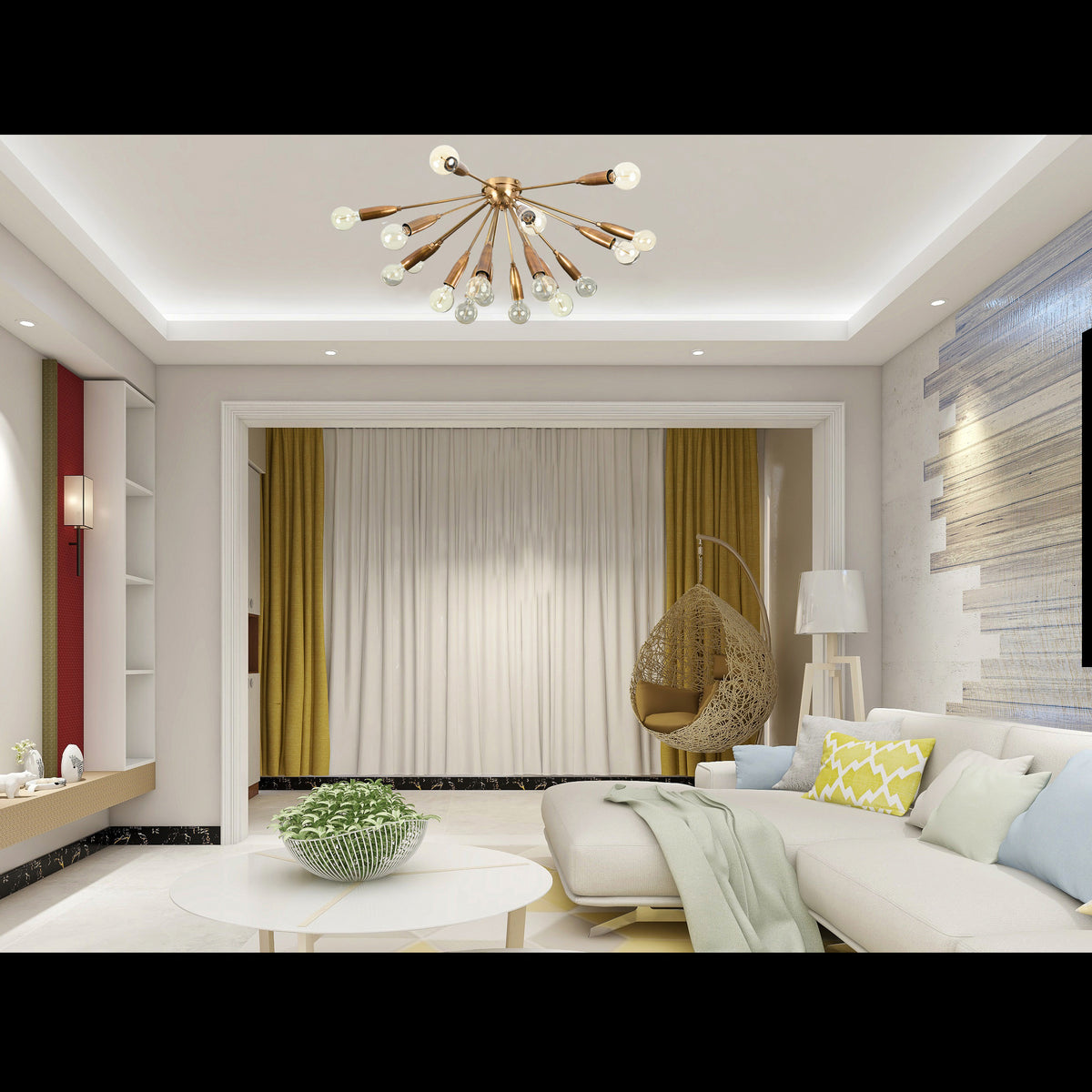 Lux 16-Light Brass Sputnik Chandelier – Mid-Century Modern Starburst Ceiling Fixture - 32165