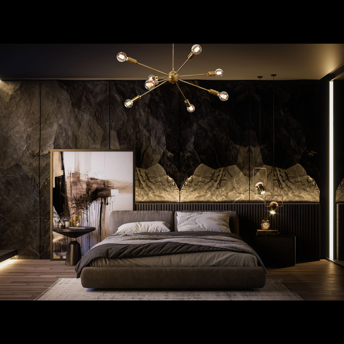 Vintage 8-Light Brass Sputnik Chandelier – Industrial Ceiling Fixture with Exposed Edison Bulbs - 32167