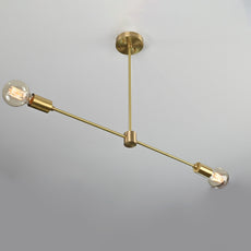 Sleek 2-Light Brass Linear Chandelier – Contemporary Minimal Ceiling Fixture with Symmetry - 32170