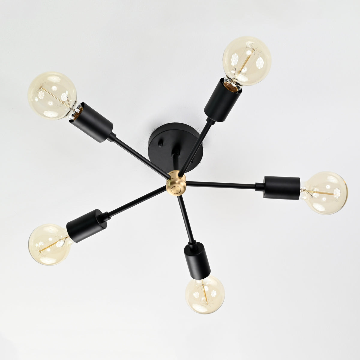 Modern 6-Light Black Sputnik Chandelier – Matte Finish Ceiling Fixture with Globe Bulbs - 32178