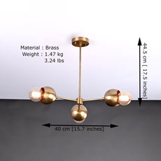 Industrial Brass Made, Stilnovo Style 3 arm Branched Sputnik Chandelier Light Fixture Mid Century Lamp, Made of Pure Brass, Premium Luxurious Quality