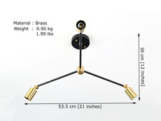 Contemporary 3-Light Black & Brass Y-Arm Chandelier – Adjustable Ceiling Fixture with Globe Bulbs - 32195