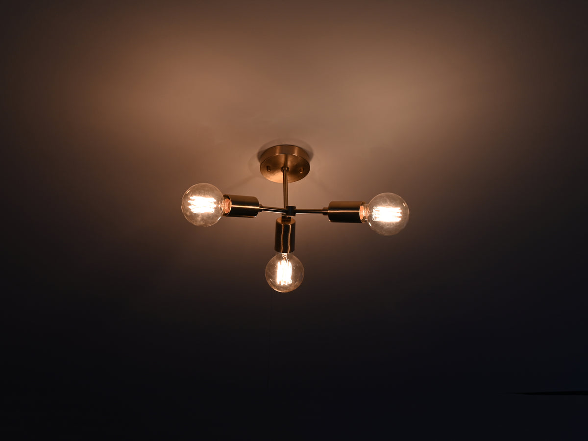 Warm Glow 3-Light Brass Ceiling Fixture – Minimalist Modern Design with Edison Bulbs - 32196