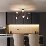 Modern 6-Light Black Chandelier – Asymmetrical Ceiling Fixture with Dual Globe Heads - 32197