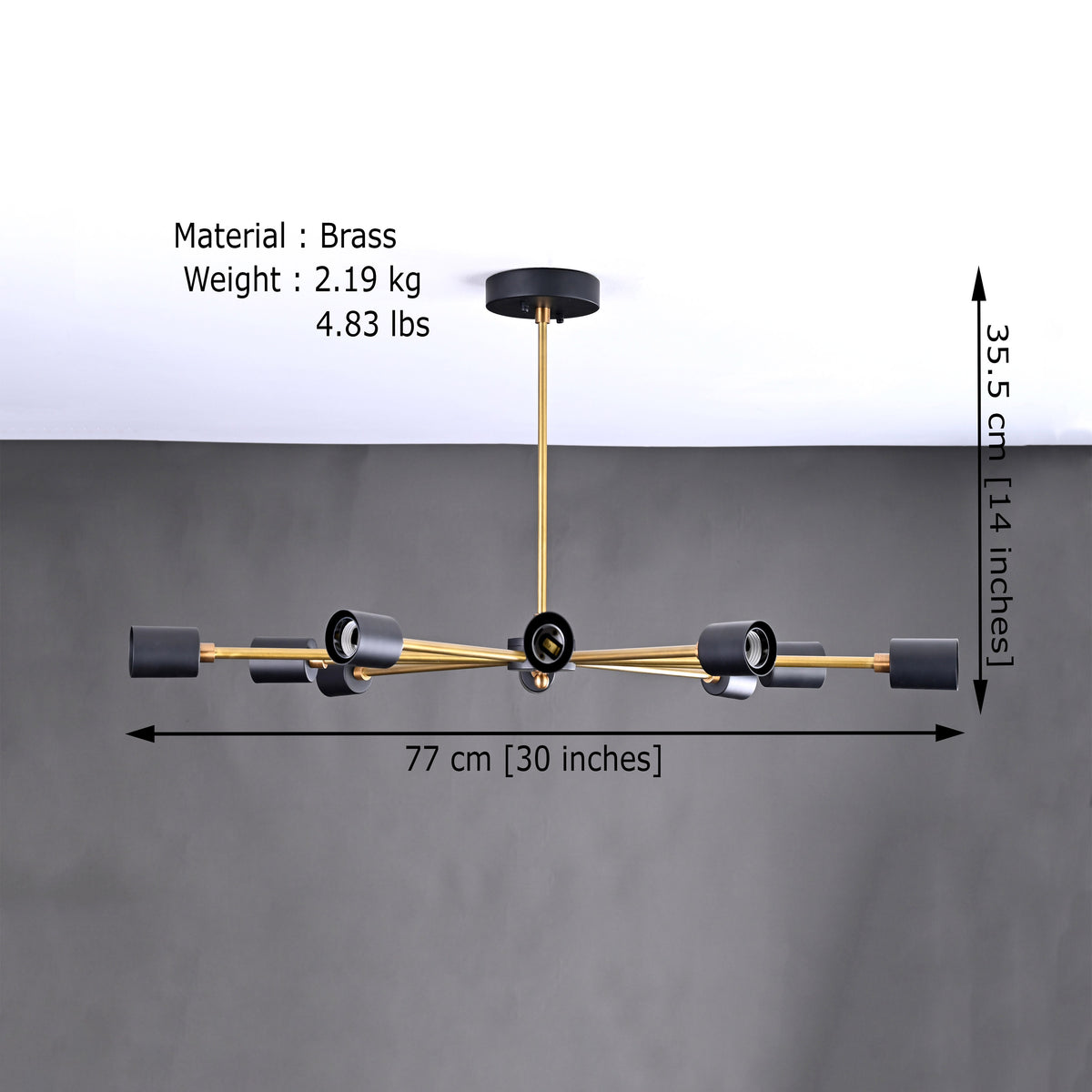 Radiant 12-Light Sputnik Chandelier – Black & Brass Mid-Century Modern Ceiling Fixture - 32198