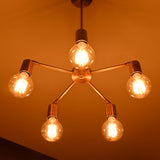 Modern 5-Light Brass Chandelier – Starburst Ceiling Fixture with Exposed Edison Bulbs - 32203