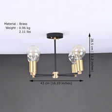 Modern 6-Light Black & Brass Chandelier – Geometric Ceiling Fixture with Gold Cylinder Sockets - 32205