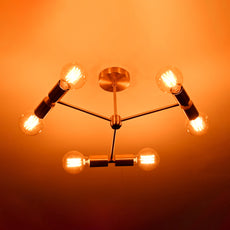 Modern 6-Light Brass Chandelier – Geometric Ceiling Fixture with Dual Cylinder Heads - 32207