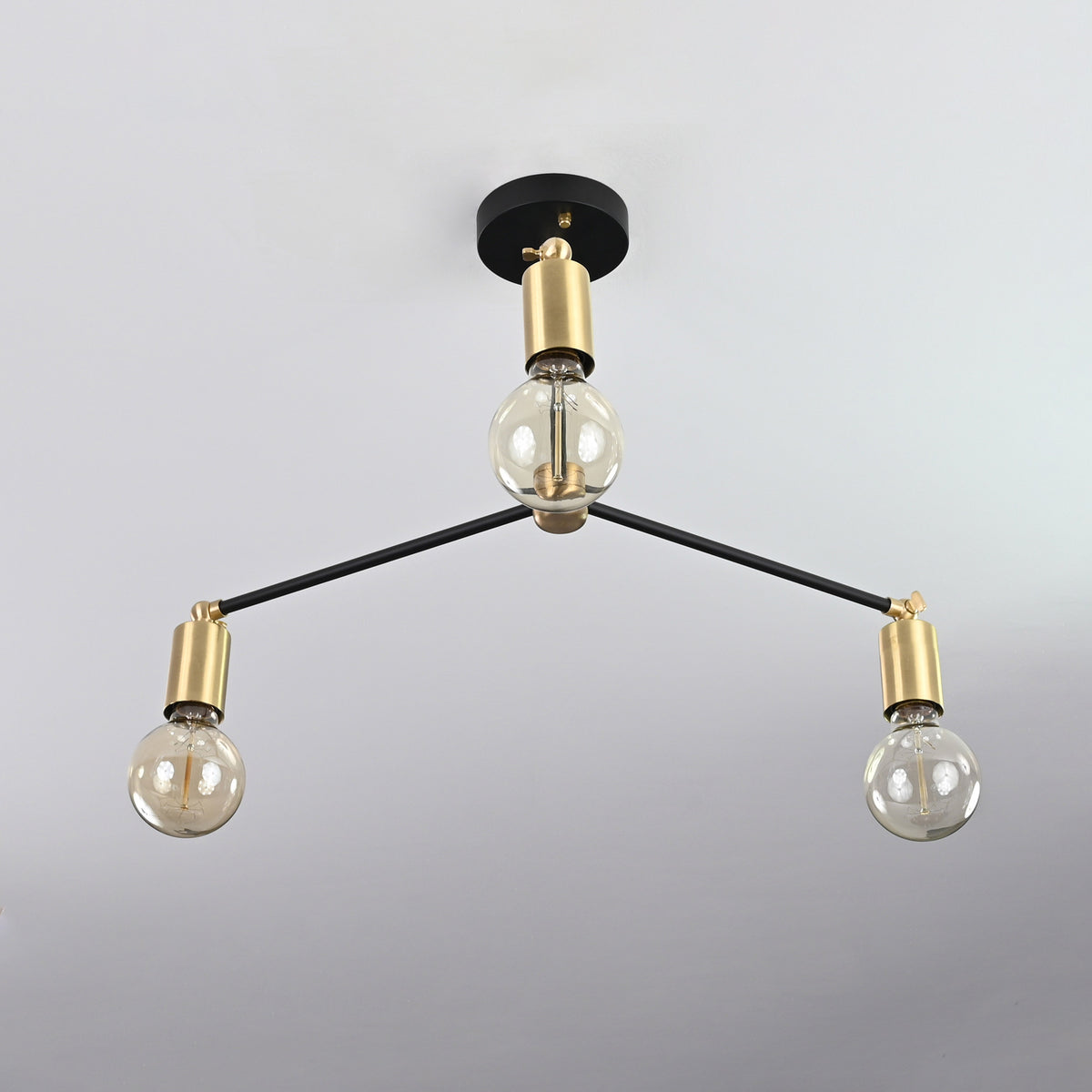 Modern 3-Light Black & Brass Chandelier – Mid-Century Ceiling Fixture with Globe Bulbs - 32209