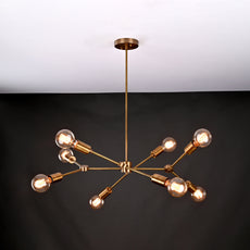 Modern 10-Light Brass Chandelier – Asymmetrical Sputnik Design with Exposed Globe Bulbs - 32211