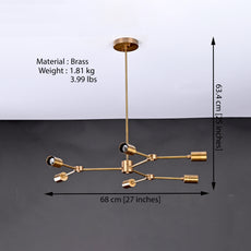 Industrial Brass Made, Brass Geometrical Ceiling Lamp, Mid Century Ceiling Light Industrial Hanging 6 Lights Fixture, Adjustable Premium Quality Sputnik Starburst