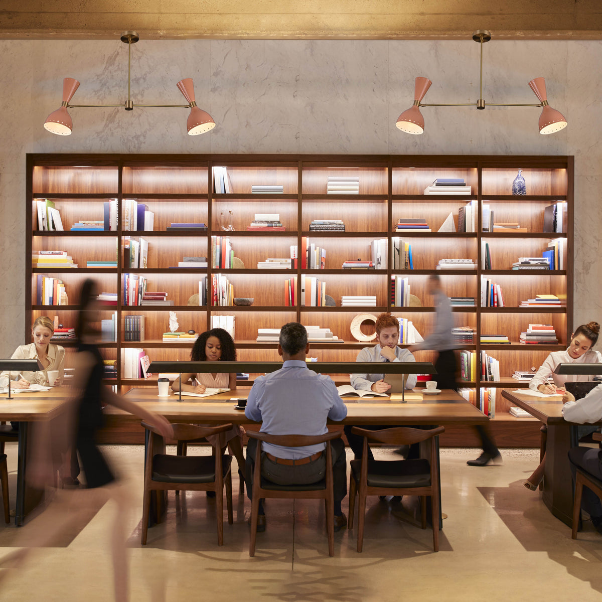 Modern 2-Light Brass Chandelier – Adjustable Ceiling Fixture with Coral Double Cone Shades - 32217