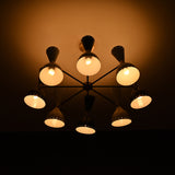 Modern 10-Light Black & White Chandelier – Dual Cone Sputnik Fixture with Brass Accents - 32221