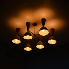 Modern 10-Light Chandelier – Color Blocked Coral, White & Brass Double Cone Ceiling Fixture - 32223