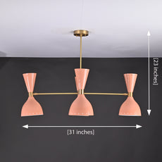 Brass Leaf Studio Industrial Brass Made, Diabolo Ceiling Chandelier Light Peach Color 8 Lights 4 Arms Elegant Pendant Stilnovo Style Mid Century