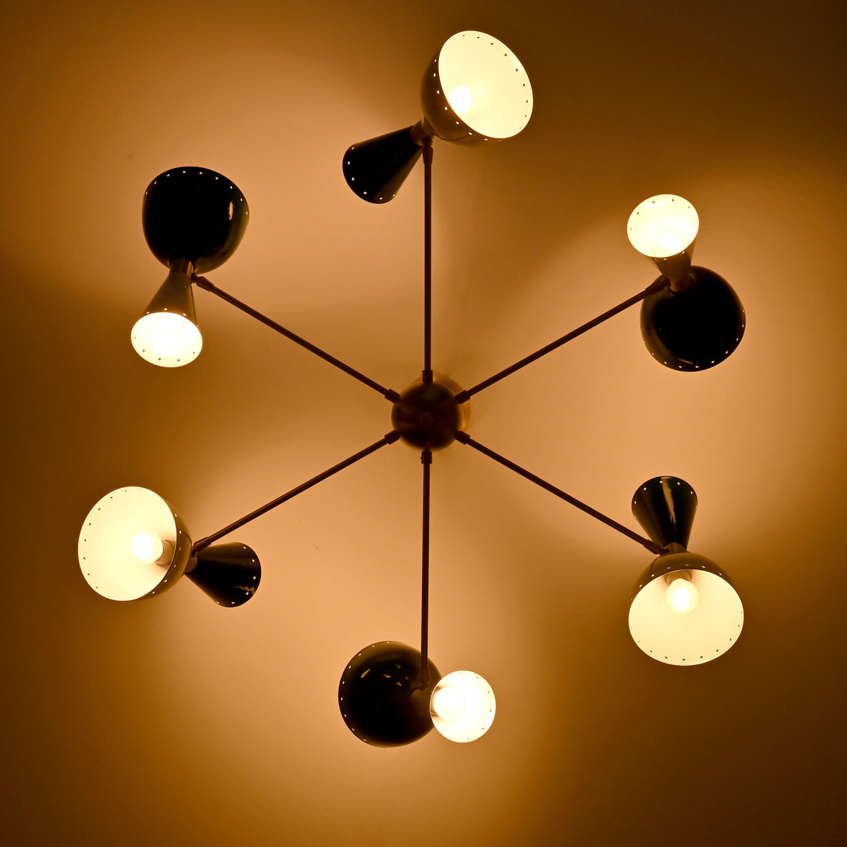 Mid-Century Modern Diabolo Style Chandelier – 6 Arms, 12 Lights | Custom Finish & Size | Dual Light Direction - 32227