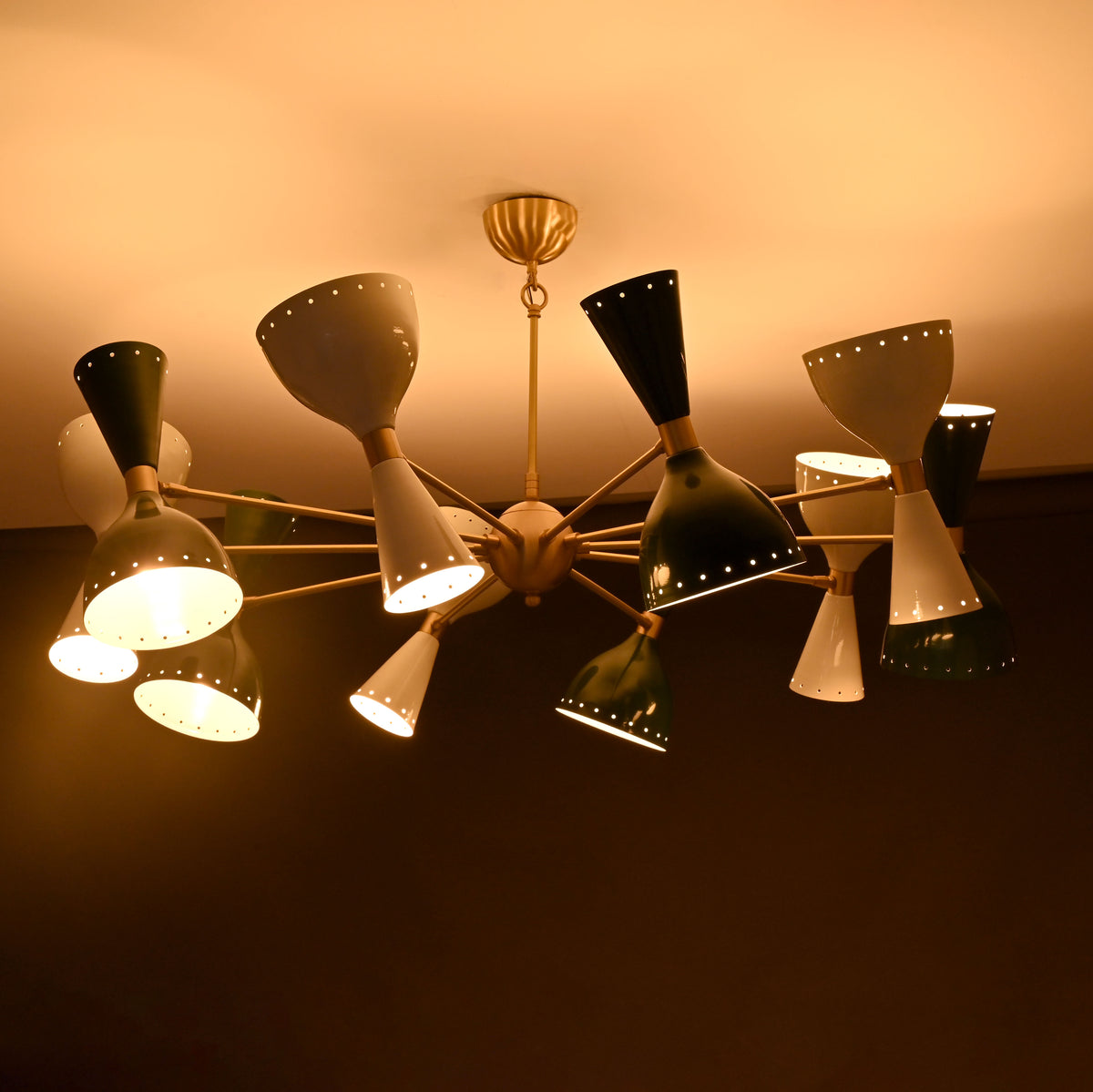 Mid-Century Modern Diabolo Chandelier – Customizable 20-Light Ceiling Fixture | Dual-Light Direction | Brass, Copper & Painted Finishes - 32229