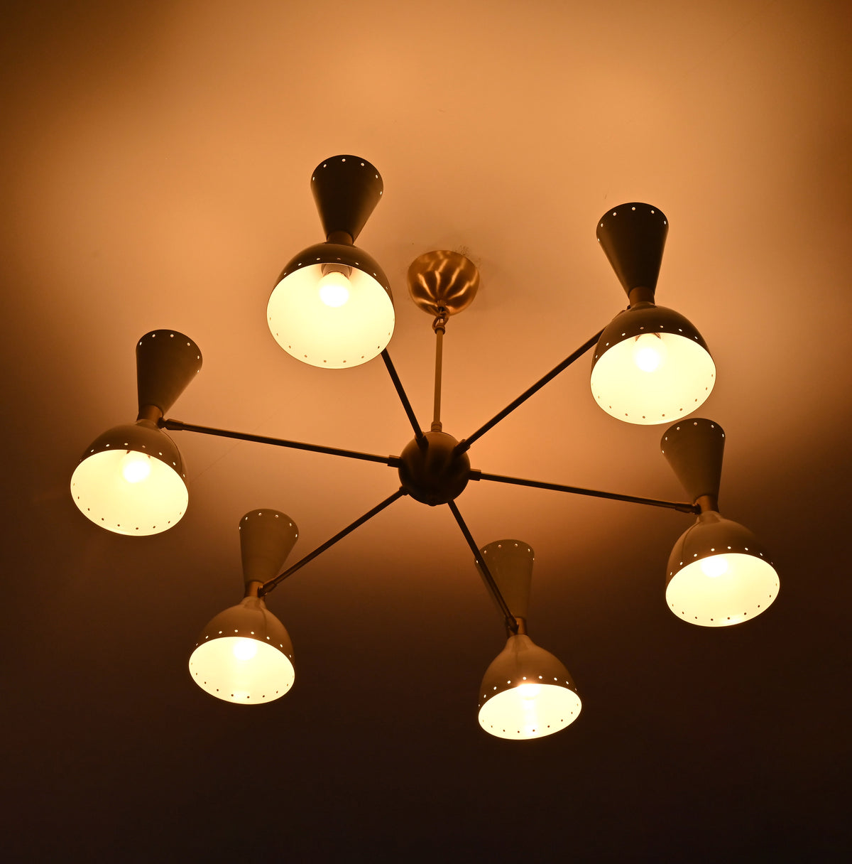 Mid-Century Modern Diabolo Style Chandelier – 6 Arms, 12 Lights | Custom Finish & Size | Dual Light Direction - 32233