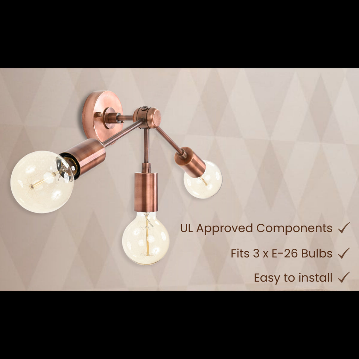 Customizable Modern Brass Wall Sconce | Mid-Century Triple Arm Design for Stylish Interiors - 32510