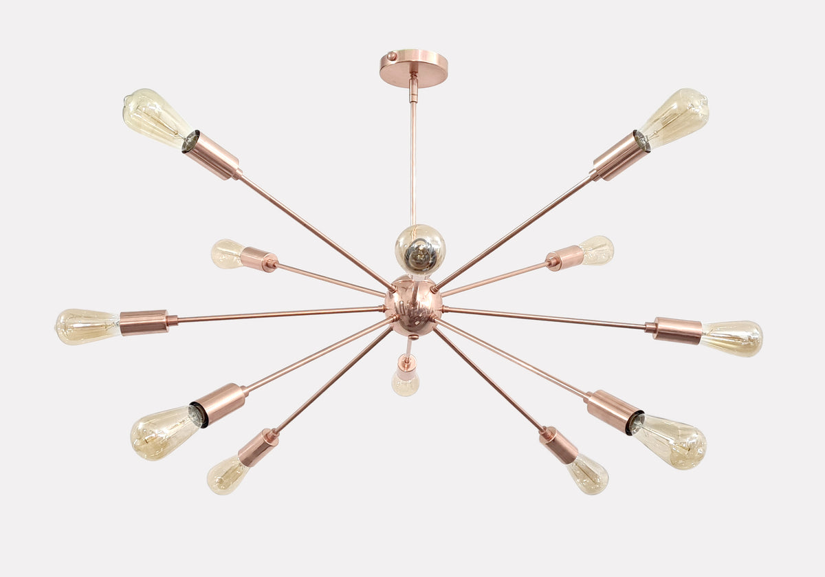 Customizable Rose Gold Sputnik Chandelier – Mid-Century Modern Industrial Pendant with Exposed Edison Bulbs - 32139