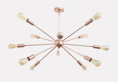 Sputnik Chandelier Shinny Copper Finish, Hanging Ceiling Lamp, Mid Century Style Chandelier Made of Full Brass 12 Lights/arms