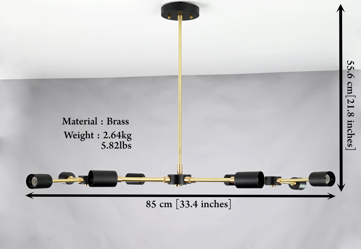 Modern 12-Light Black & Brass Geometric Chandelier – Art-Deco Inspired Ceiling Fixture - 32168