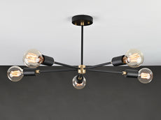 Industrial 6-Light Black & Brass Sputnik Chandelier – Vintage Ceiling Fixture with Edison Bulbs - 32177