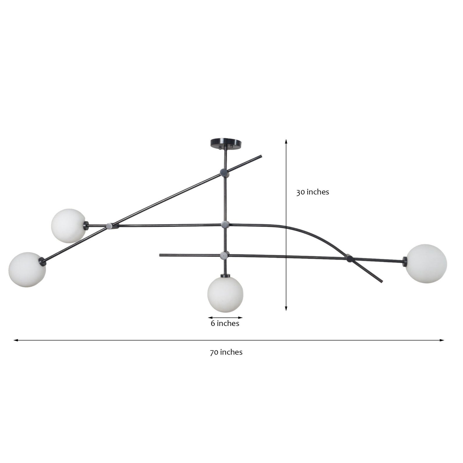 Size guide for Modern 4-Globe Brass Chandelier with Opal Glass Shades – Customizable Statement Ceiling Light by Brass Leaf Studio 62588