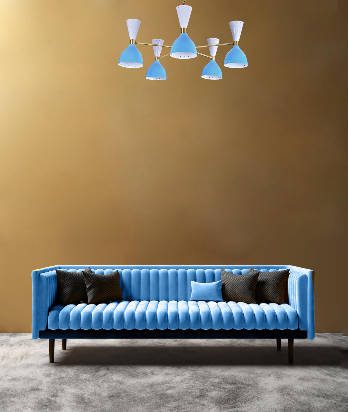 Diabolo Style Mid-Century Modern Chandelier – Customizable 5-Arm, 10-Light Ceiling Lamp Natural Brass or Copper Finish | Handcrafted Lighting Fixture - 32228