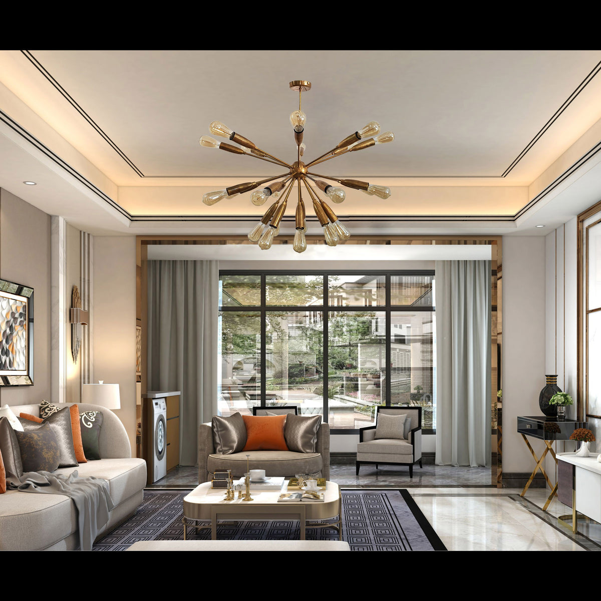 Mid Century Modern Sputnik Chandelier | Custom Brass Light Fixture Industrial Retro Ceiling Light | Modern Pendant Lighting - 32125