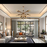 Mid Century Modern Sputnik Chandelier | Custom Brass Light Fixture Industrial Retro Ceiling Light | Modern Pendant Lighting - 32125