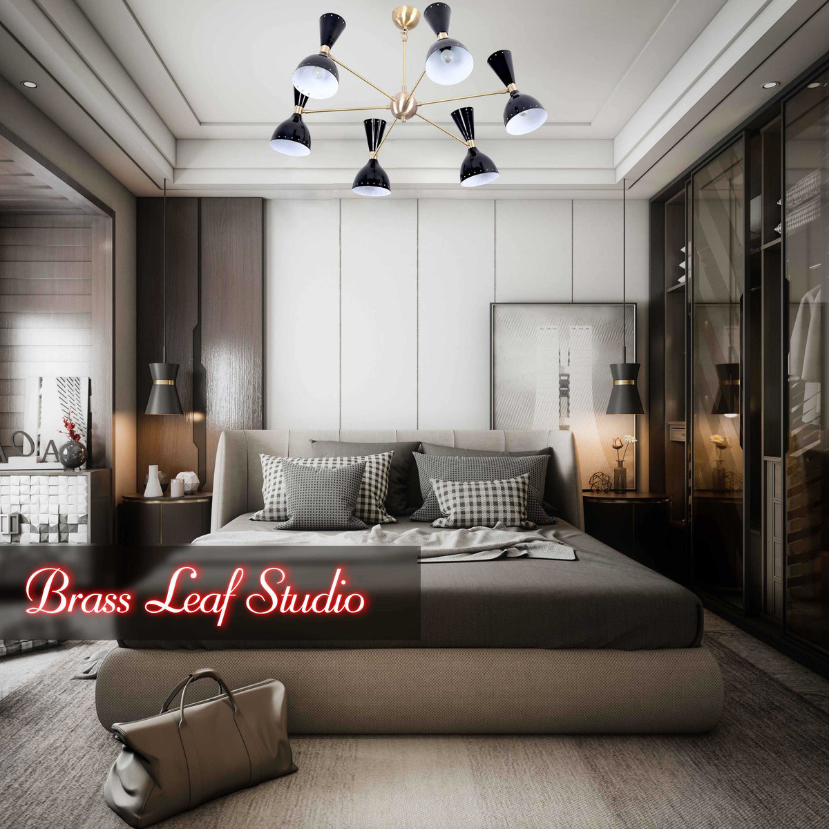 Mid-Century Modern Diabolo Style Chandelier – 6 Arms, 12 Lights | Custom Finish & Size | Dual Light Direction - 32231