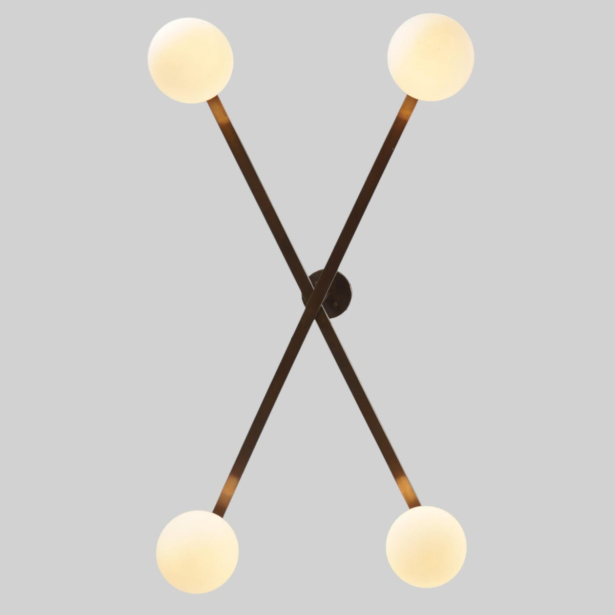 Contemporary 4-Light Brass Linear Chandelier | Mid-Century Modern Globe Pendant Lighting by Brass Leaf Studio