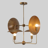 Minimalist dual disc brass chandelier with three exposed bulbs – modern handcrafted ceiling lighting fixture with elegant brushed brass finish