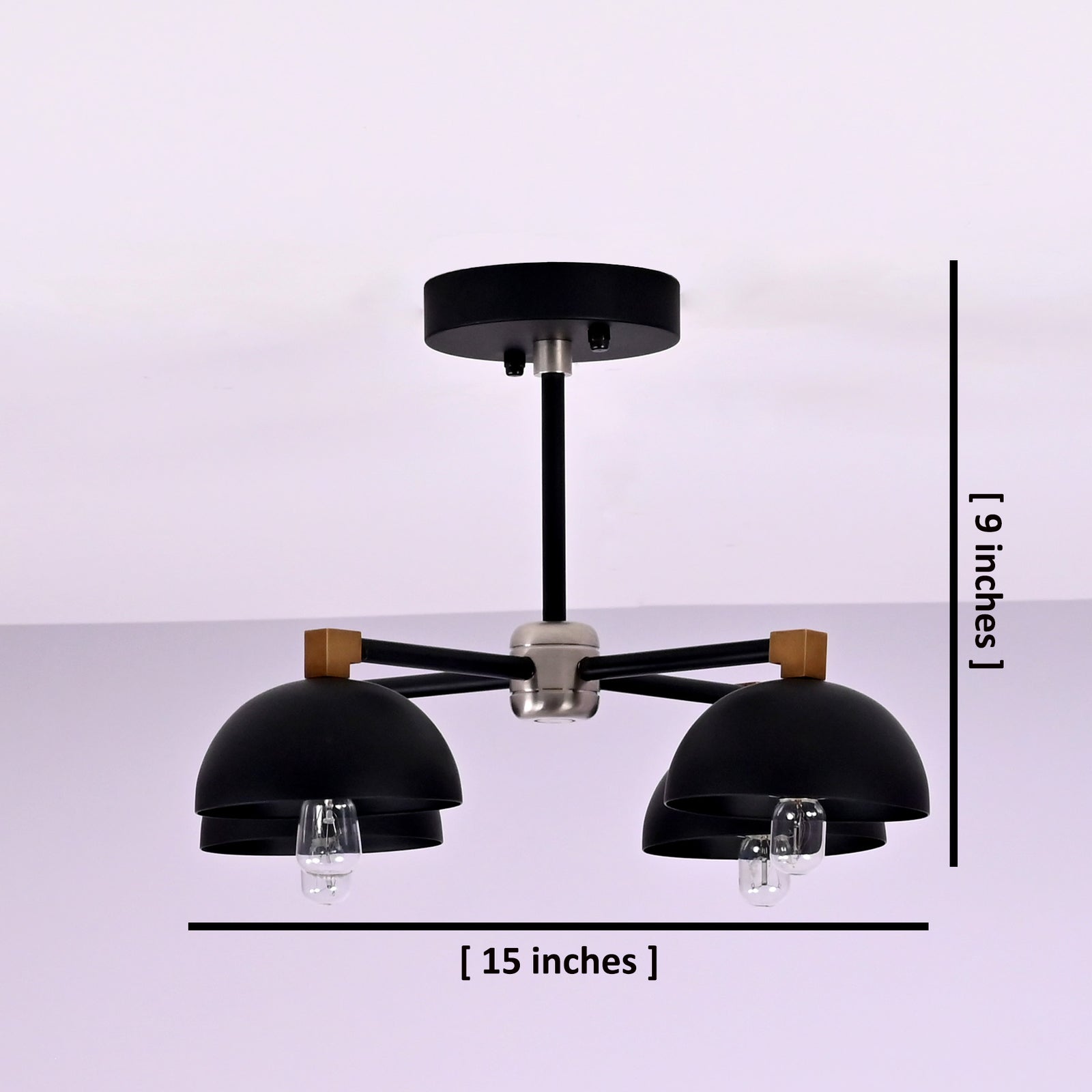 Size guide for Modern 4-Light Brass Flush Mount Chandelier – Industrial Semi-Flush Ceiling Light with Custom Finishes by Brass Leaf Studio 33130