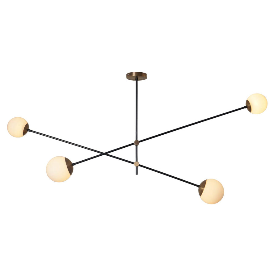 4-Light Linear Brass Chandelier with Globe Shades | Modern Minimalist Ceiling Light by Brass Leaf Studio