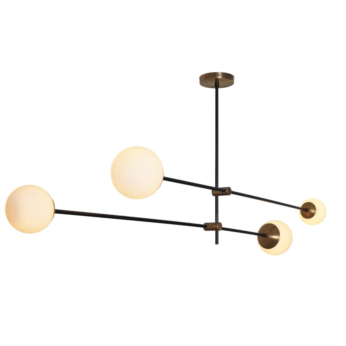 Modern 4-Light Brass Linear Chandelier | Handmade Globe Ceiling Light by Brass Leaf Studio