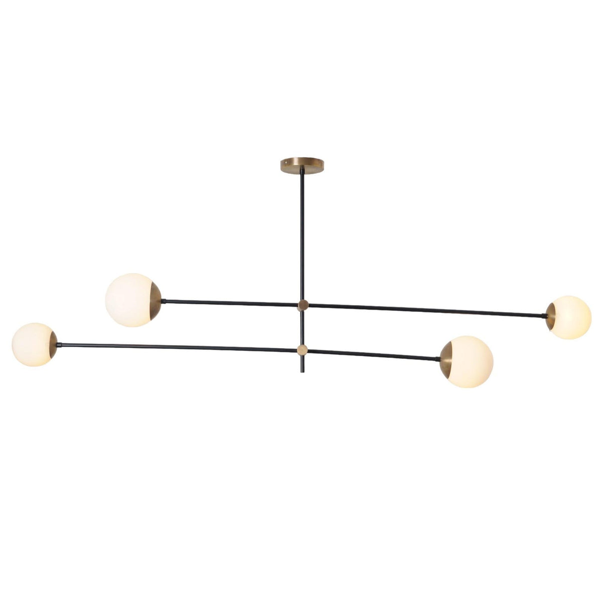 Custom 4-Light Linear Brass Chandelier | Mid-Century Modern Globe Lighting Fixture by Brass Leaf Studio