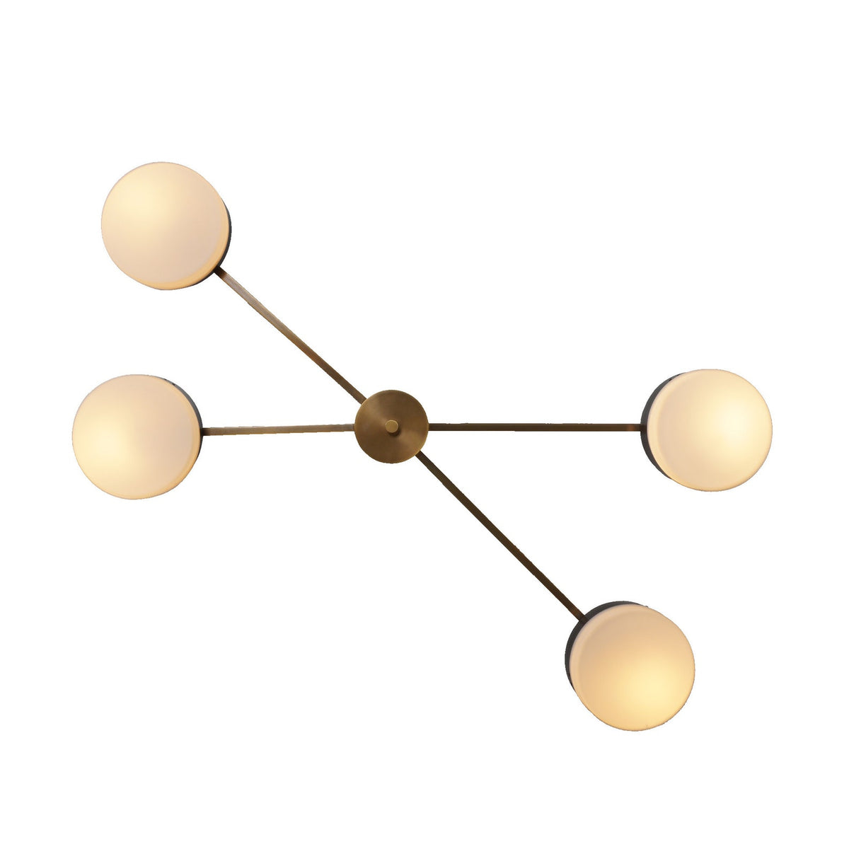Modern 4-Light Brass Ceiling Fixture with Circular Frosted Shades | Minimalist Design Lighting