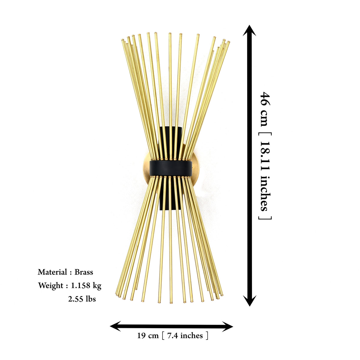 Mid-Century Modern Starburst Brass Wall Sconce | 18" Customizable Handcrafted Light Fixture - 32576